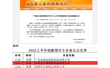 喜报｜东莞市天赛塑胶机械有限公司通过“创新型中小企业”认定