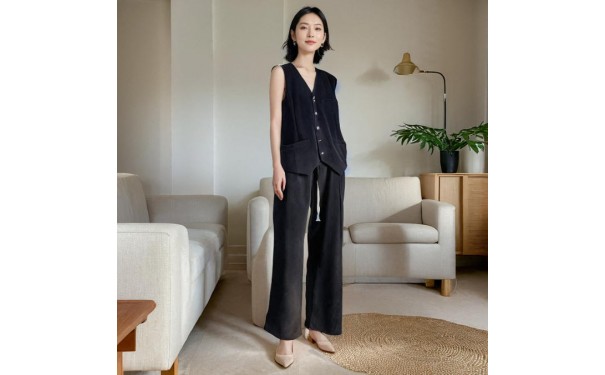 温碧霞自创IRENENA服装亚麻上衣时尚休闲单排扣马甲-- 苏州村野匹夫户外运动用品有限公司